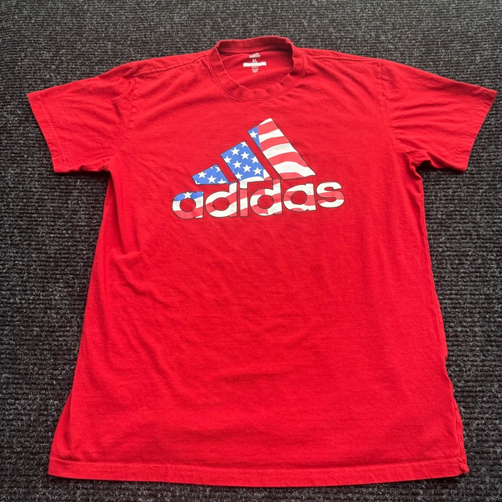 Adidas Golf Mens XL Red Americana USA Flag Logo Graphic T-Shirt Short Sleeve